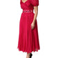 Pink Silk Embellished A-line Midi Dress