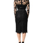 Black Lace Trim Cotton Sheath Midi Dress