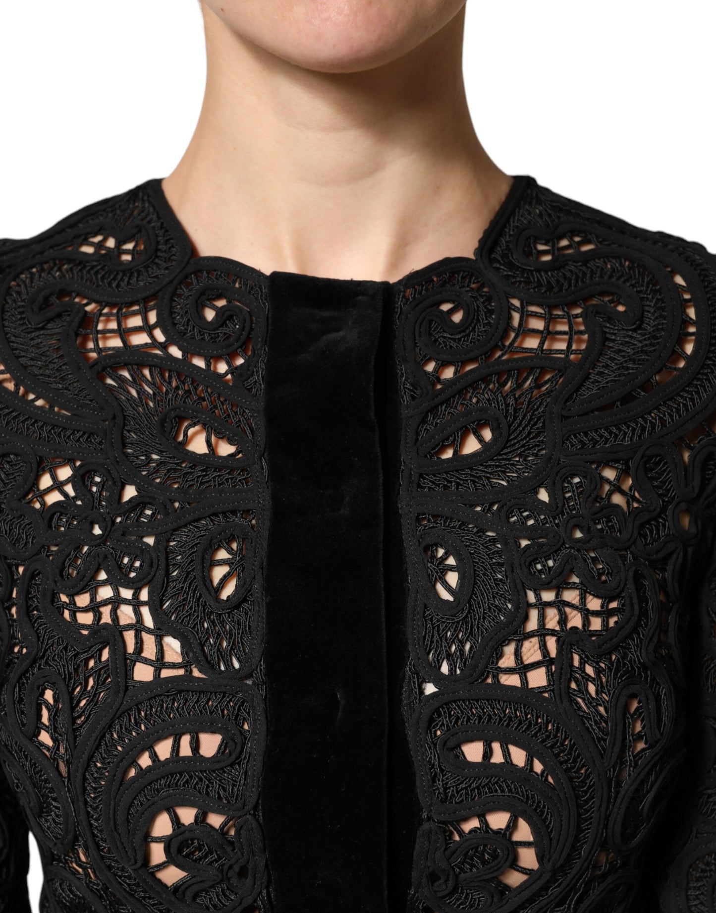 Black Floral Lace Cropped Coat  Jacket