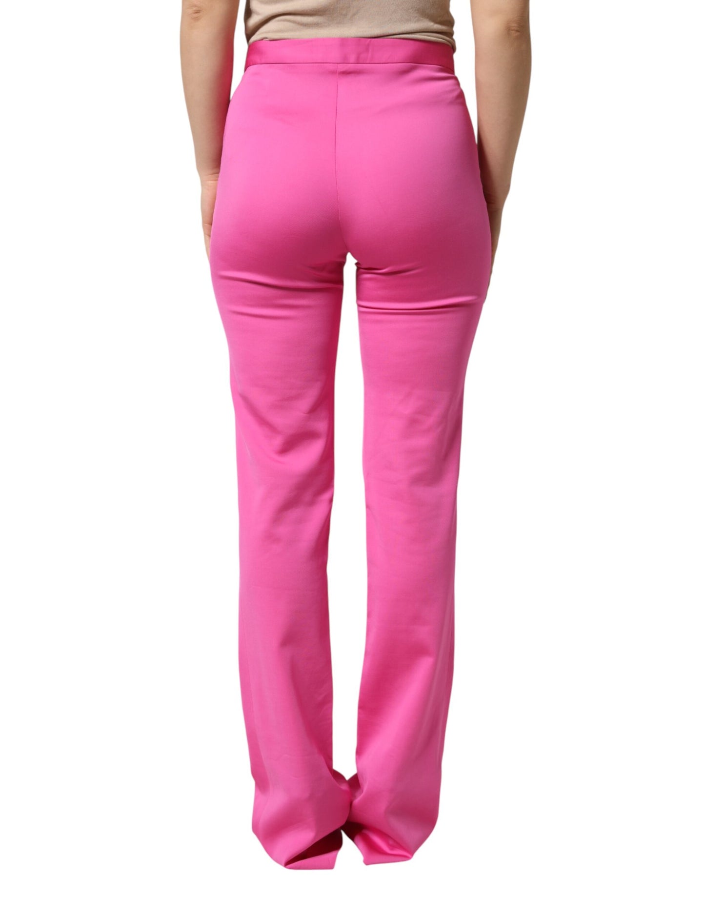 Pink Viscose High Waist Straight Casual Trouser Pants