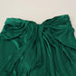 Dark Green High Waist Midi Skirt Pencil Cut Pleated