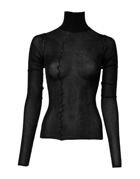Black Viscose Turtle Neck Pullover Top