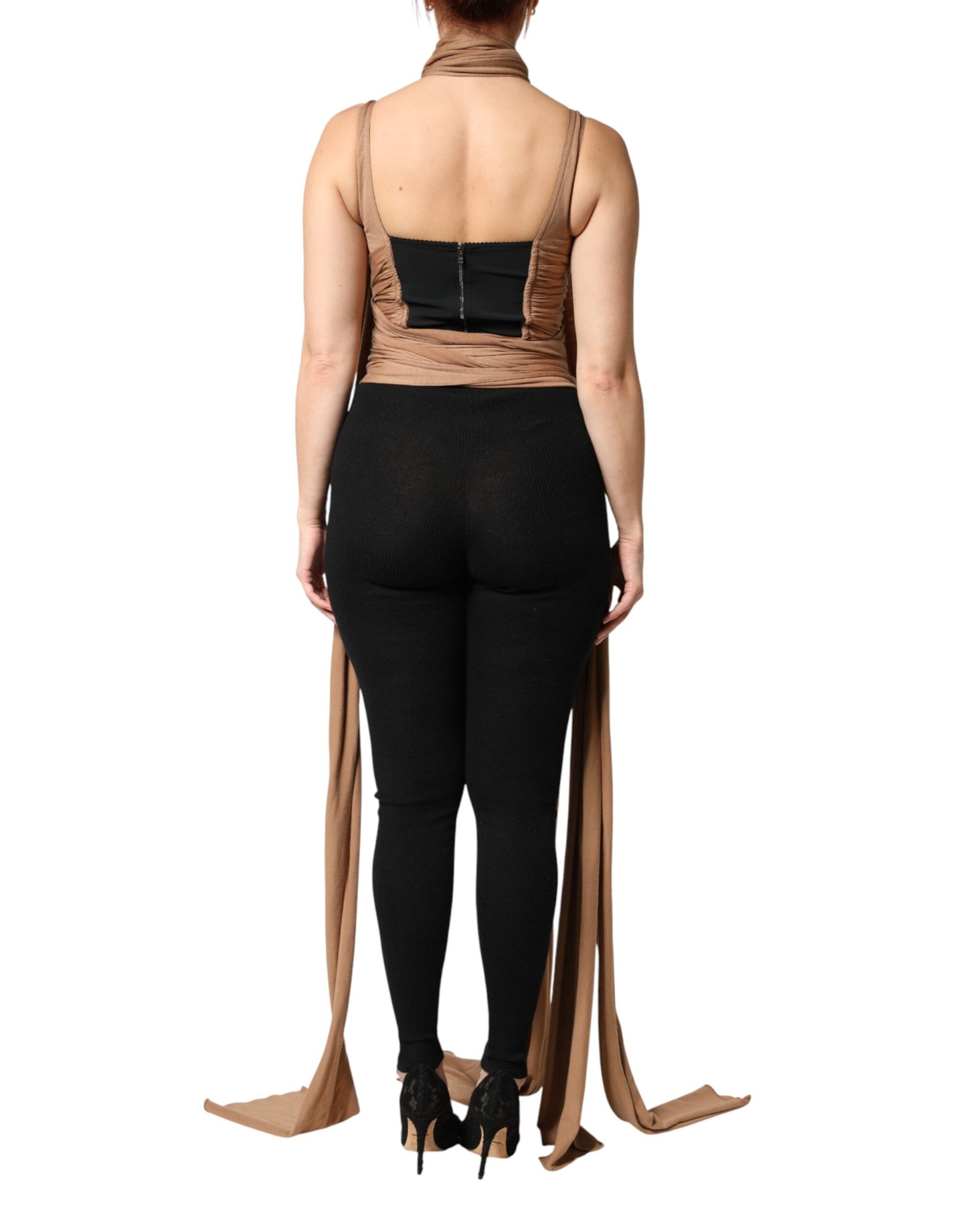 Brown Virgin Wool Sleeveless Scarf Tank Top