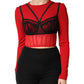 Red Black Nylon Bralette-Style Cropped Top