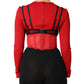 Red Black Nylon Bralette-Style Cropped Top