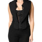 Black Lace V-neck Slit Hem Gathered Waist Vest Jacket