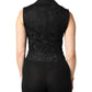 Black Lace V-neck Slit Hem Gathered Waist Vest Jacket