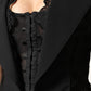 Black Lace V-neck Slit Hem Gathered Waist Vest Jacket