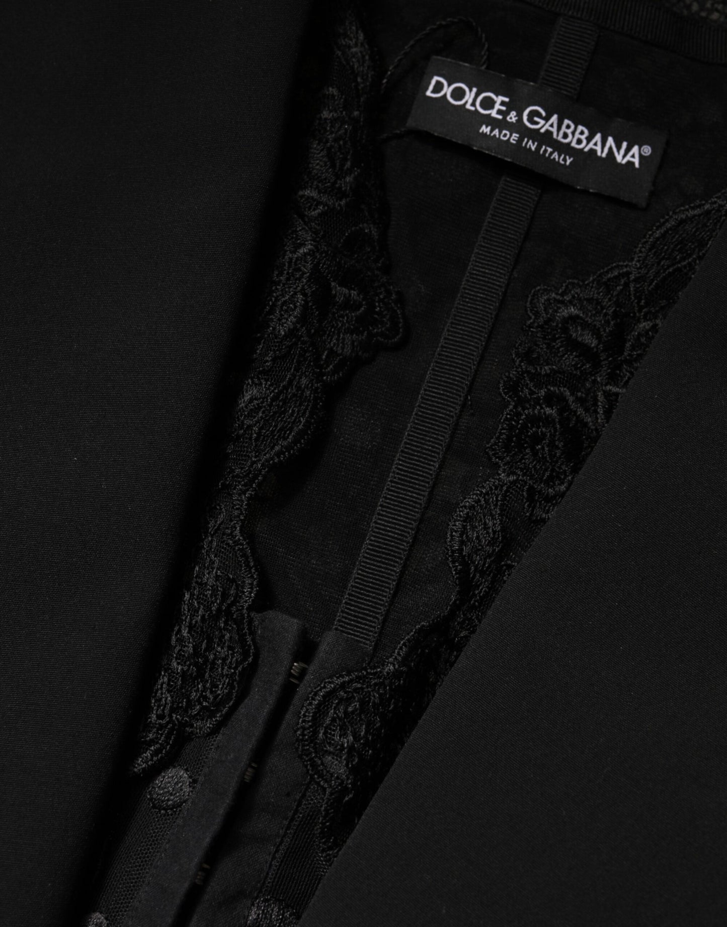 Black Lace V-neck Slit Hem Gathered Waist Vest Jacket