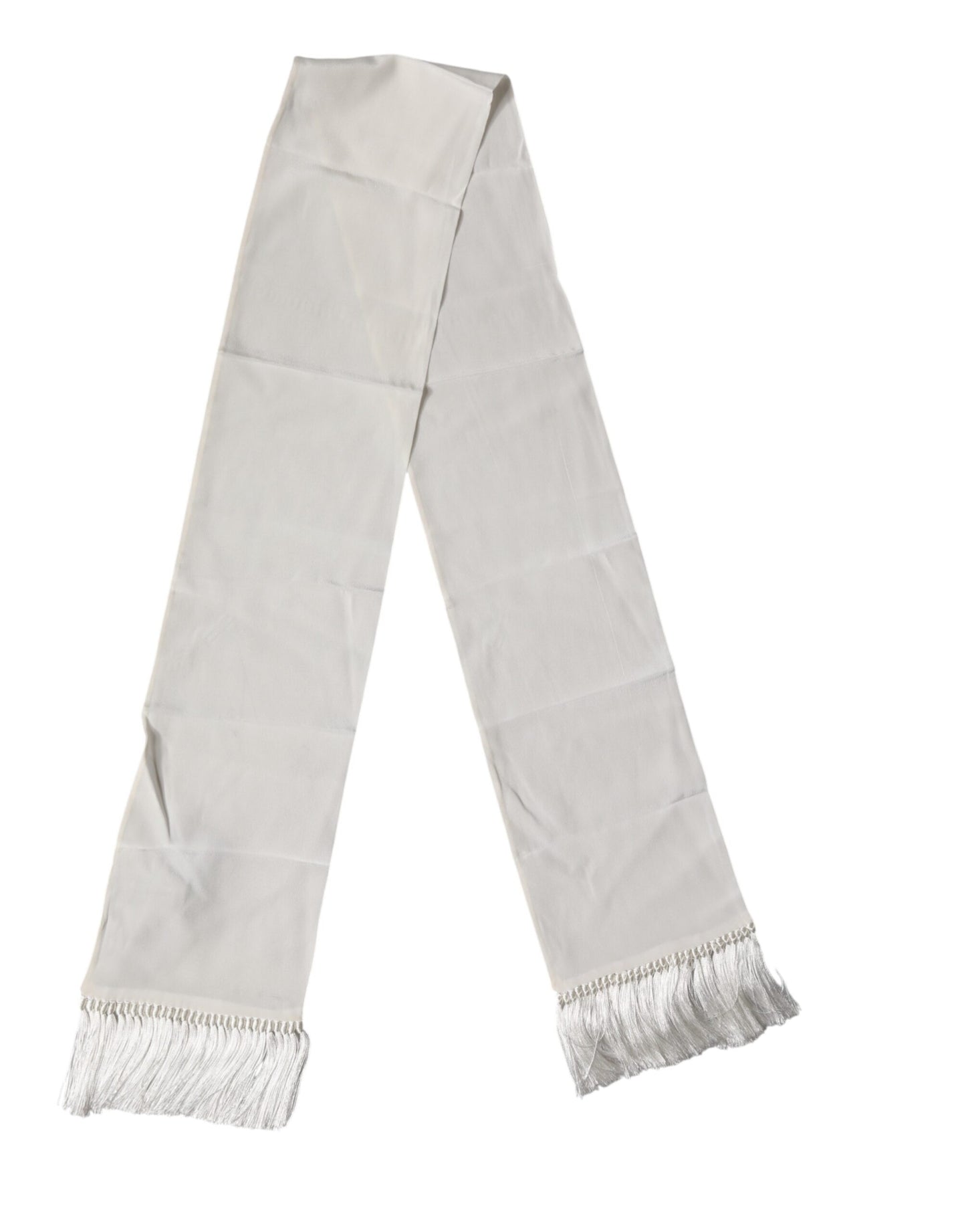 White Silk Fringes Neck Wrap Foulard Scarf
