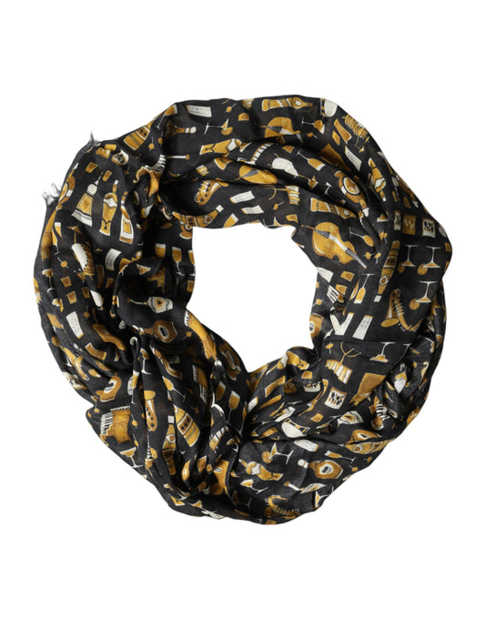Black Jazz Club Print Neck Wrap Shawl Scarf