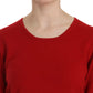 Cashmere Red Round Neck Pullover Top Sweater