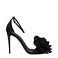 Black Satin Stiletto Heel Sandals