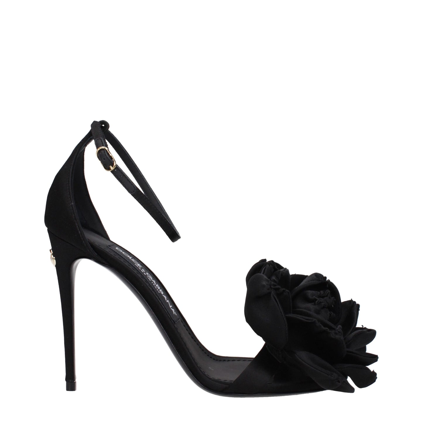 Black Satin Stiletto Heel Sandals