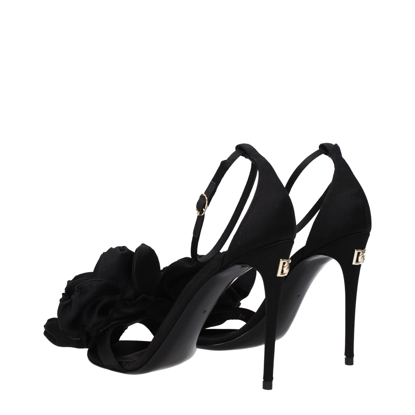 Black Satin Stiletto Heel Sandals