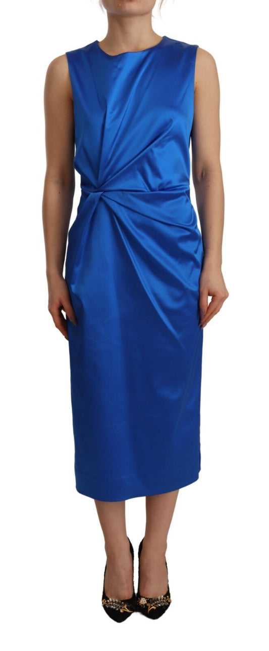 Acetate Royal Blue Roundneck Sleeveless Sheath Midi Dress