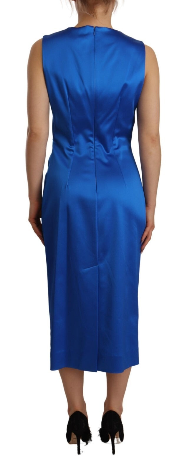 Acetate Royal Blue Roundneck Sleeveless Sheath Midi Dress
