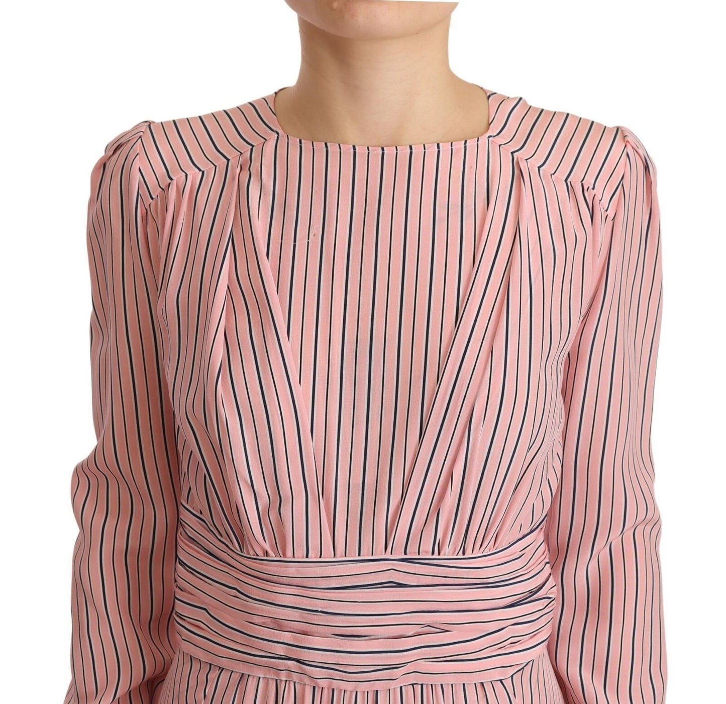 Pink Stripes Long Sleeves Sheath Midi Dress