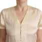 Blouse Off White Silk Short Sleeves V-neck Top