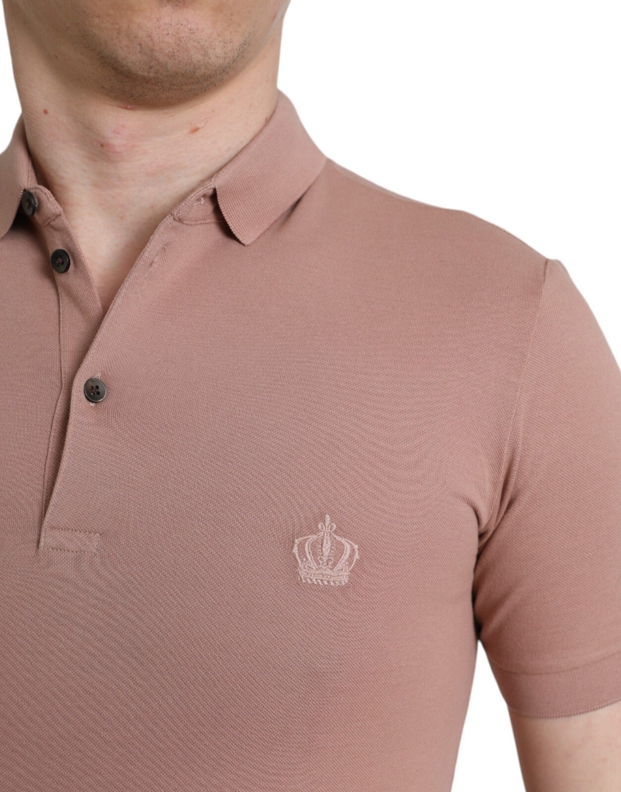 Pink Collared Short Sleeve Crown Men Polo T-shirt