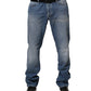 Blue Washed Mid Waist Straight Men Denim Trouser Jeans
