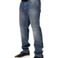 Blue Washed Mid Waist Straight Men Denim Trouser Jeans
