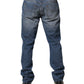 Blue Washed Mid Waist Straight Men Denim Trouser Jeans