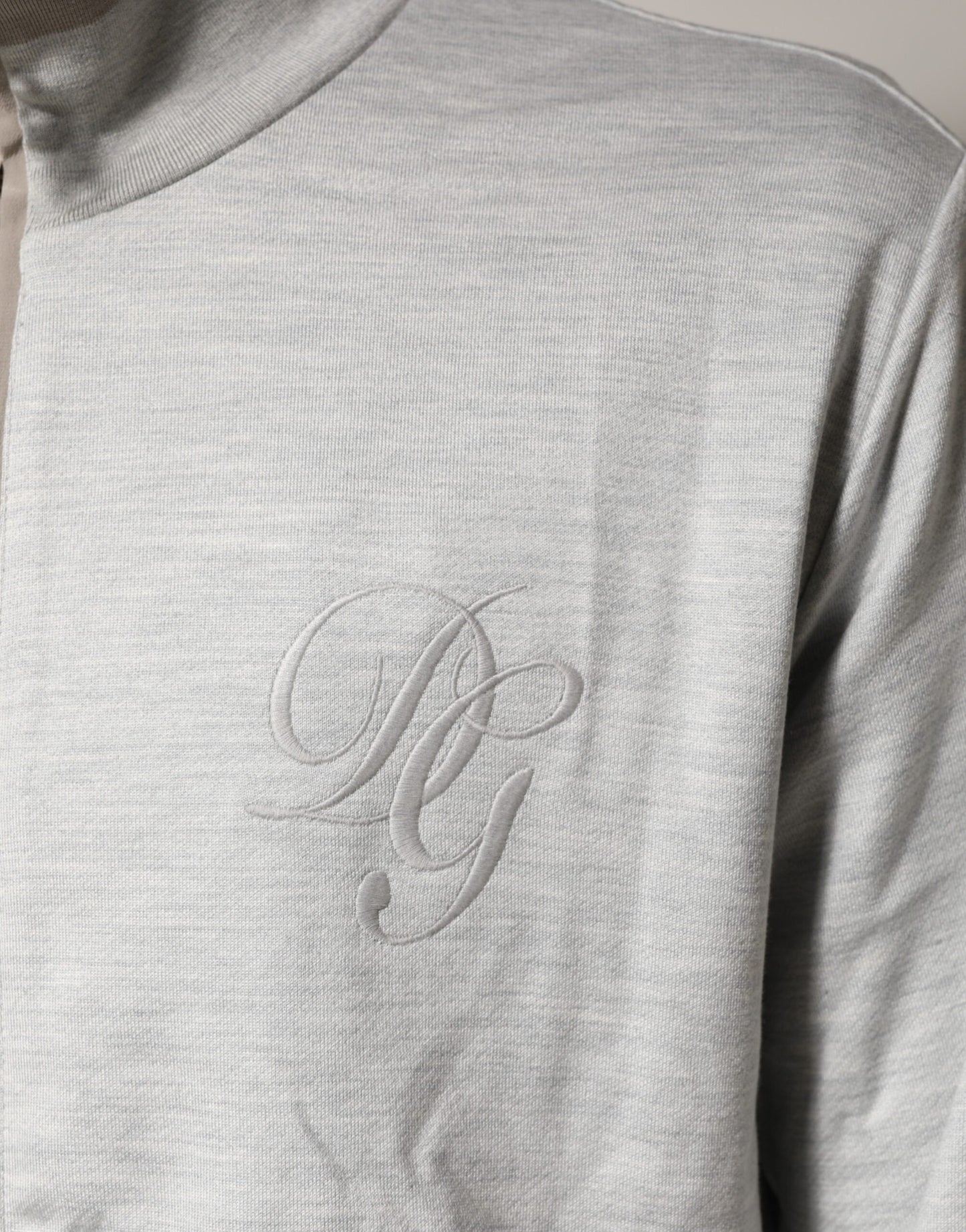 Light Gray Cotton Zipped Cardigan Sweater