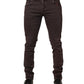 Brown Cotton Mid Waist Skinny Men Denim Jeans
