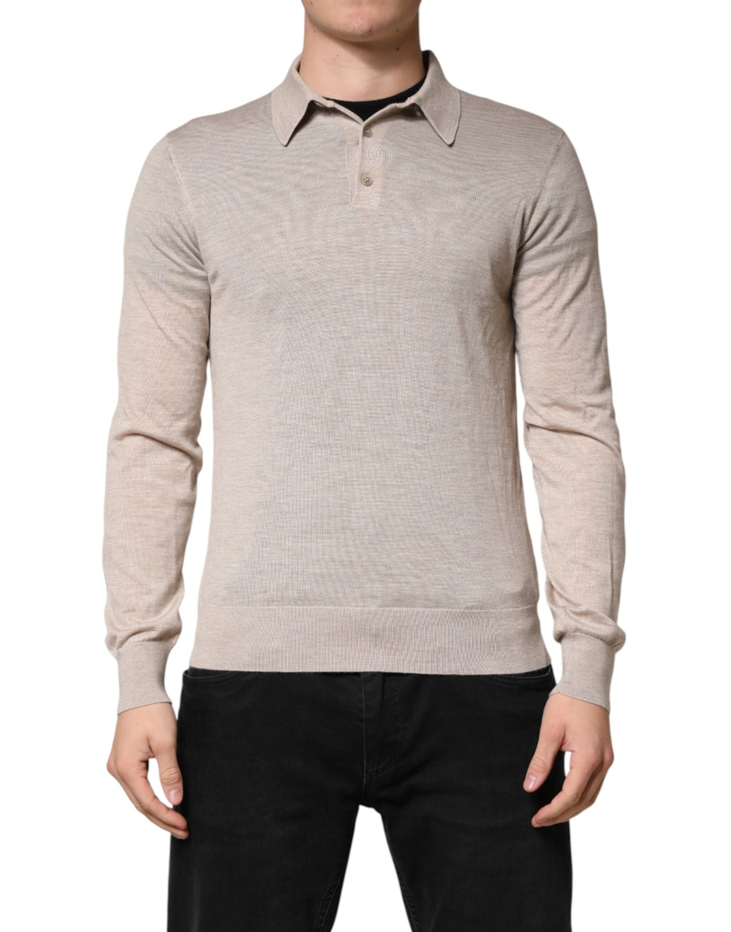 Beige Cashmere Collared PoloPullover  Sweater