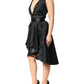 Black Jacquard Deep V-neck Sleeveless 2 Pc Dress