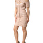 Beige Leather Short Sleeves Sheath Mini Dress