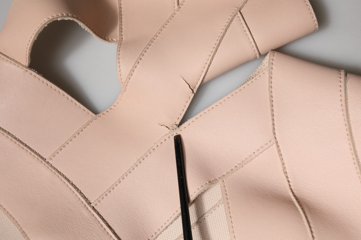 Beige Leather Short Sleeves Sheath Mini Dress