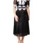 Black White Silk Macrame Lace Midi Dress