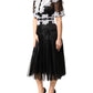 Black White Silk Macrame Lace Midi Dress