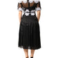 Black White Silk Macrame Lace Midi Dress