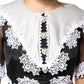 Black White Silk Macrame Lace Midi Dress