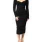 Black Viscose Bodycon Sheath Midi Dress