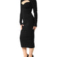 Black Viscose Bodycon Sheath Midi Dress