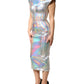 Silver Iridescent Bodycon Sheath Midi Dress