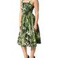 Green Leaves Print Cotton Halter Midi Dress