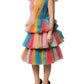 Multicolor Nylon Tiered Tulle Midi Dress