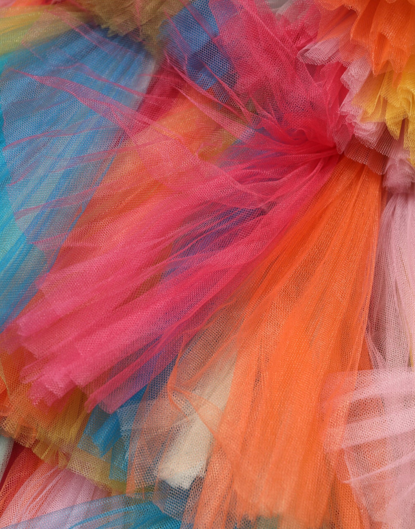 Multicolor Nylon Tiered Tulle Midi Dress
