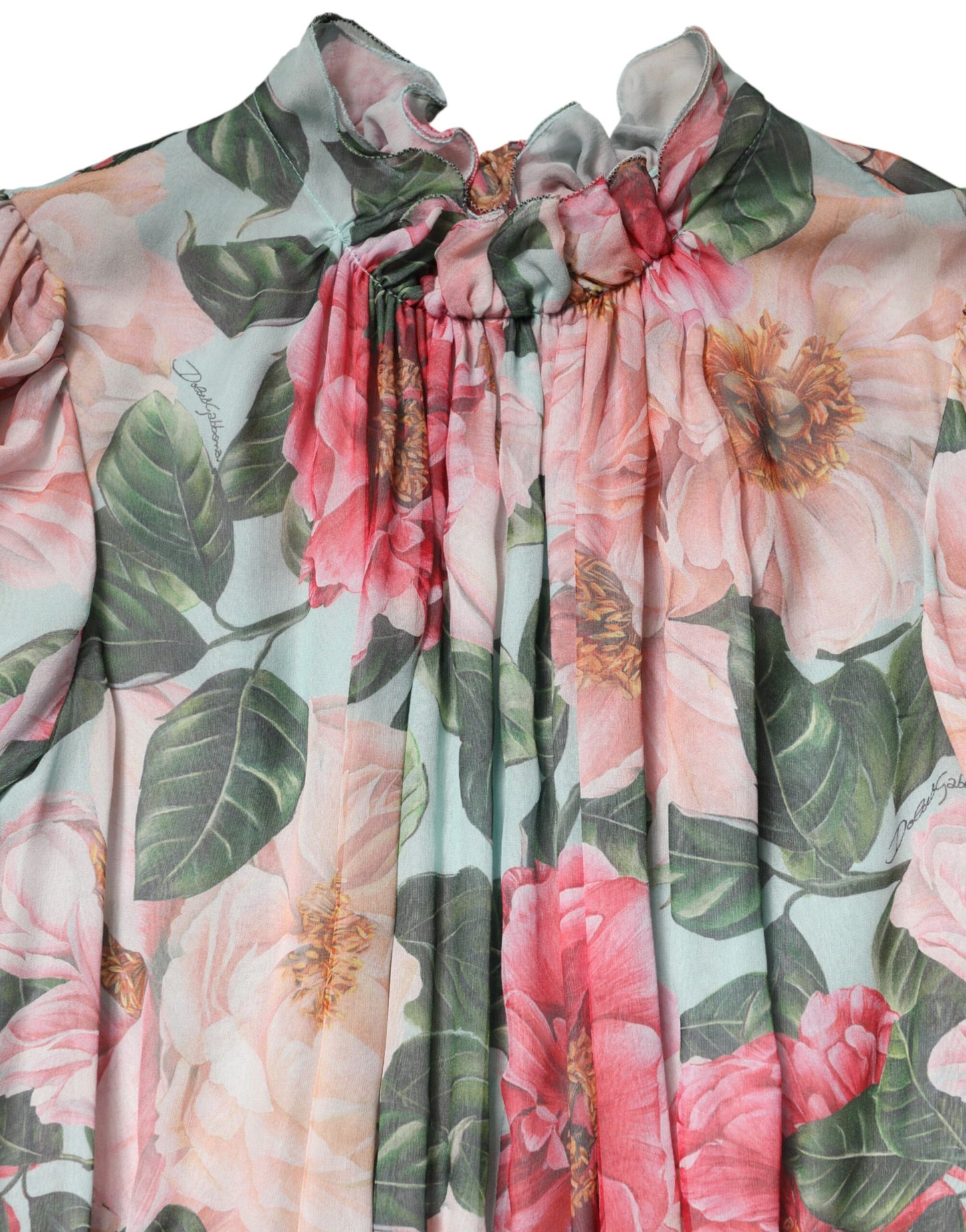 Multicolor Floral Silk Chiffon Pleated Mini Dress