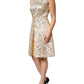 Beige Gold Floral Brocade Sleeveless Dress