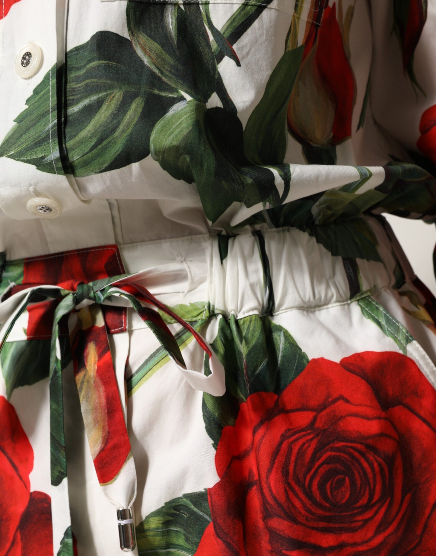 White Floral Print Cotton Jumpsuit Dress