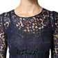 Blue Lace Ruffle A-line Knee Length Dress