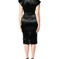 Black Satin Sheath Midi Cap Sleeves Dress