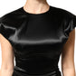 Black Satin Sheath Midi Cap Sleeves Dress