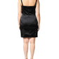 Black Satin Acetate Lace Eyelets Mini Dress
